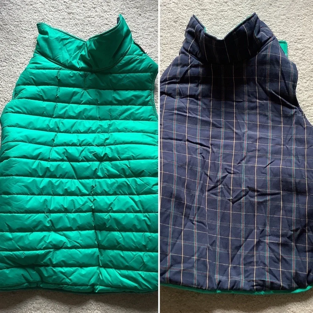 BOOTS & BARKLEY Reversible Puffer Vest XL Dog Coat NEW Green Navy Plaid Heritage